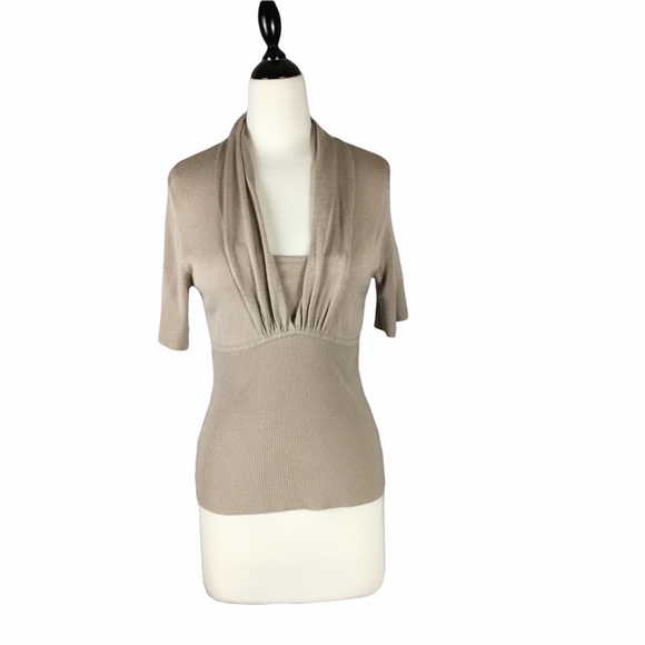 Covington petite small tan short-sleeved sweater - Picture 3 of 4